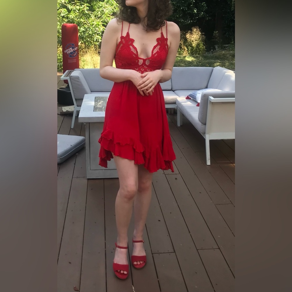 Free People Red Adella Slip Mini dress ❤️ S Like New